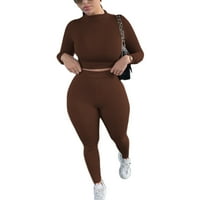 Ženska set TrackSits Solid Color Outfits Jesenji duge majice dugih rukava Tors + High Squiste hlače