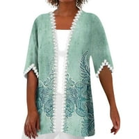 Cleance Womens Trendy Print bluza Polupansion Cardigani labavi Ležerne prilike Comfy Mekani čipke Green