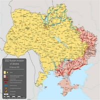 Mapa ruske invazije u Ukrajini 35x24in. Područja i gradovi koje zauzimaju Rusija i proruski separatisti
