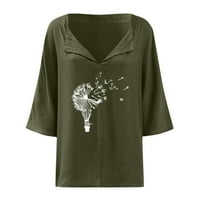 Ženske majice V izrez Košulje kratkih rukava Štampanje maslačka pamučna posteljina za bluzu za bluzu