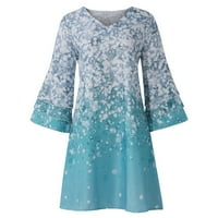 Haljine za žene Mini suknja Ženski modni temperament Elegantni svježi tiskani V-izrezni rukavi mini haljina cijan 4xl