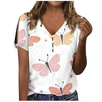 Ženski bluze s flornom bluzom V-izrezom Ležerne prilike za ženske plus ljetne majice kratkih rukava