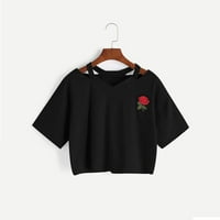 Yuehao Women Rose Rose Clueve Ležerna majica V izrez prsluk vrhovi bluza Ženske majice Crne