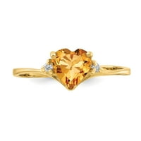 Čvrsti 14K žuti zlatni srčani citrinski žuti studeni Gemstone Diamond Angažman veličina prstena