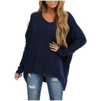 Prodaja dugih košulja za žene s ramena na vratu TEE majica Solid Color Dressy casual bluza pulover za
