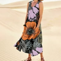 Ženske haljine scoop vrat Maxi moda A-line cvjetne ljetne haljine bez rukava 2xl