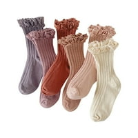 Toddler Boys Socks Vintage čipka čvrsta boja Dvostruka igla za dvostruku iglu jesen Jesen Midrine čarape ljubičaste l