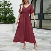Hueook haljine za žene plus veličine V-izrez Solidna boja kratka rukava majica haljina modna casual