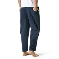 Muške pamučne posteljine posteljine povremene ležerne pantalone lagane labave plažne joge hlače sa džepovima