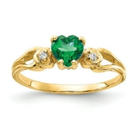 Čvrsta 14k žuto zlato srce smaragdno zelena maja drago kameno dijamantna rublja