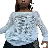 Ženski dugi rukav u Treegrinu izdubljeni Crochet labava bluza majica Ležerne prilike pulover