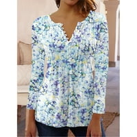 Hanas ženske ljetne vrhove V izrez Loose Fit vrhovi Comfy cvjetni ispis bluzi majice Bluze Moda