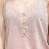 Modne žene vrhovi čipke V-izrez Camisole prsluk seksi bluza bez rukava xxxxxl - ružičasta