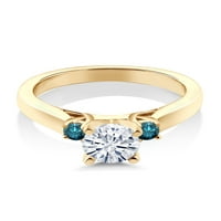 Gem Stone King 18K žuti pozlaćeni srebrni plavi dijamantni prsten sa moissineom