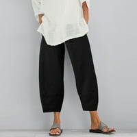 Farstey pamučne posteljine pantalone za žene elastične džepove visokog struka vrećice prozračne pune