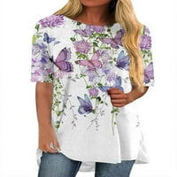 Ženska leptir cvjetni print čamca Visoka majica s visokom rubom