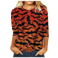 NOVI DOLAZALI ZGRADA ZA ŽENE, Ženski Halloween Grafički print Okrugli vrat Pulover majica Majica narančasta,