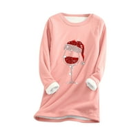 iopqo ženske majice Žene debeli božićni tisak dukserica Topla O-izrez Donje rublje Top dugih rukava