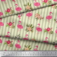 Soimoi Yellow Viscoza Šifonska tkanina Stripe & Flamingo cvjetna ispis tkanina od dvorišta široka