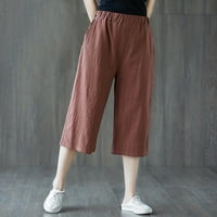 Žene Čvrsti povremeni džep široke noge hlače elastične struke labave hlače obrezane pantalone