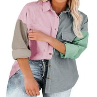 Seyurigaoka Žene Juniori Kontrastni košulja s dugim rukavima od zatvarača s džepovima