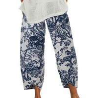 Ženske ležerne ljetne kapri hlače pamučne posteljine elastične strugove koševnih pantalona Boho cvjetno