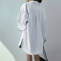 Yueulianxi žene čvrste dugih rukava isključite gumb ovratnika labave majice bluze
