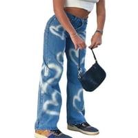 SUNISERY WOMENS High Squik Široka noga Jeans Ravne pantalone labave pantalone od labavih pantala sa džepovima