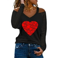 Žene Ljubavne srčane košulje Valentines Off ramena s dugim rukavima V izrez Grafički dukseri Showetshirt