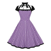 Ocivier Žene Vintage Style Poljska struka Polka Dot Halter vrat Linija Midi haljina Gothic Lolita Dress