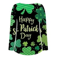 Dugih rukava TUNIC-ovi za žene St. Patrick's Day Heart Threed Flowy Henley majica Labavini gumbe uz