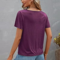 Ženski vrhovi Ženska ljetna modna modna čvrsta boja V izrez ruffle rukave kratki rukav majica Top Purple