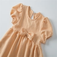 Djevojke oblače djevojke čvrsti mjehurići kratki rukav okrugli vrat Bowknot princeza haljina ljetne haljine 110