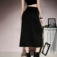 XYSAQA ženska modna crna suknja Linija visoka struka čipka u obliku bodycon bode Split sexy maxi suknja