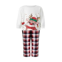 Božićni podudaranje porodične pidžame, casual dugih rukava Slatki crtani jeleni tisak + plažene hlače