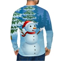 Smanjeni božićni džemper za muškarce okrugli vrat pulover 3D snijeg tiskani rečni vrhovi ispisa, plavi