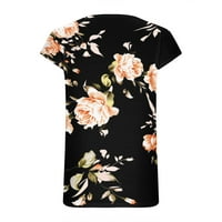 Amidoa Žene Cvjetni ispisni bluze Tee Dressy Casual Tunic Tops Cap rukava V izrez T majice Trendy Summer