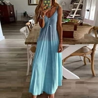 Ženske haljine ženski boho odmor bez rukava Maxi V-izrez Maxi haljina plava 2xl