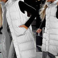 Manxivoo ženski kaputi ženski zimski kaput bez rukava dugačak duksetak sa džepovima na otvorenom jakna zipped jednim grudima gornje jakne za žene bijele
