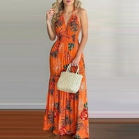 Maxi haljine za žene tropsko cvjetni print Halter Backlex maxi haljina bez rukava bez rukava
