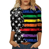 Bluze za žene Ženska modna casual Three Quarter rukava Dan nezavisnosti Ispiši pulover na okruglom vratu
