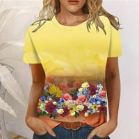 Scyoekwg Ženski kratki rukav Trendy grafički tees casual labav ljetni cvjetni cvjetni print crew vrat