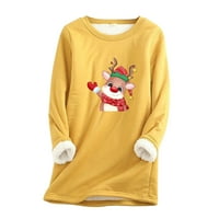 Grafički duksevi za žene Jesen i zimske ležerne temperamente modna plišana toplo podlozi božićni džemper s dugim rukavima Okrugli vrat TOP Žuta m