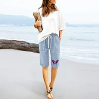 Puawkoer ženski cvjetni tisak Ljeto nacrtajući otiske kratke hlače na plaži pamučne hlače za vježbanje