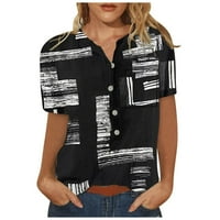 Ženski ljetni bluze Casual V izrez Ispis kratkih rukava s majicama na vrhu crne m