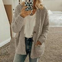 Džemper Kardigan Žene Veliki džep Prevelizirani kardigan dugme Zimska pad plišani Grey Plus size Cardigan džemperi za žene veličine 5xl