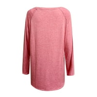 Hanas vrhovi ženske majice s dugim rukavima lagani okrugli vrat majice dno ružičaste xxl