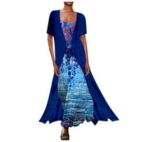 Haljine za žene okrugli izrez Maxi casual maxi cvjetna kratka rukava ljetna haljina plava 5xl