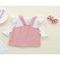Mialeoley Baby Girls Outfits Set, Dugi puff-rukavi za rušenje Midroča + Corduroy suspenders suknja + traka za glavu