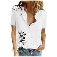 GUZOM WOMENS Ljetni vrhovi - kratki rukav revel Ispiši udobnost pamučne bluze za bluze Majice bijeli